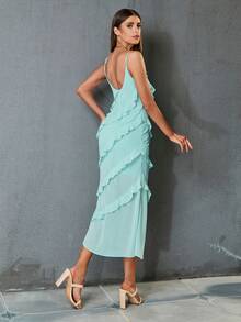 D&M Low Back Ruffle Trim Cami Dress - Mint Blue - View 2