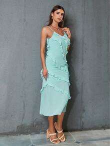 D&M Low Back Ruffle Trim Cami Dress - Mint Blue - View 3