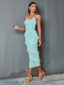 D&M Low Back Ruffle Trim Cami Dress - Mint Blue - View 5