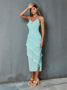 D&M Low Back Ruffle Trim Cami Dress - Mint Blue - View 6