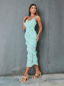 D&M Low Back Ruffle Trim Cami Dress - Mint Blue - View 7