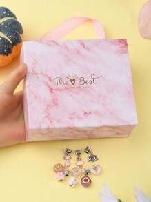 1盒DIY手鍊製作套件，包括合金和合金琺瑯和樹脂歐洲珠子合金吊珠黃銅歐式手鍊製作混色時尚心形和花朵裝飾DIY珠寶配飾套裝適合女士DIY珠寶製作 - 彩色 - 查看 3