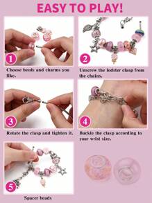 1盒DIY手鍊製作套件，包括合金和合金琺瑯和樹脂歐洲珠子合金吊珠黃銅歐式手鍊製作混色時尚心形和花朵裝飾DIY珠寶配飾套裝適合女士DIY珠寶製作 - 彩色 - 查看 5