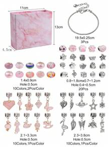 1盒DIY手鍊製作套件，包括合金和合金琺瑯和樹脂歐洲珠子合金吊珠黃銅歐式手鍊製作混色時尚心形和花朵裝飾DIY珠寶配飾套裝適合女士DIY珠寶製作 - 彩色 - 查看 6