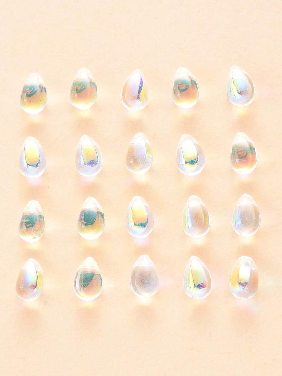 20 piezas/set de abalorios de cristal pintado con aerosol transparente, color AB, lágrima plateada, gris claro, diseño de gota de agua de cristal a la moda, cuentas DIY para mujer para la fabricación de joyas - Multicolor - Ver 1