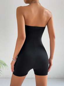 SHEIN EZwear Solid Tube Unitard Romper - Black - View 3