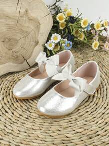 Baby Girl Bow Decor Polyester Ballet Shoes - Silver - View 2