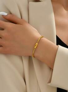 1入組時尚不銹鋼極簡手鏈適合女士日常裝飾 - 金黃色 - 查看 1