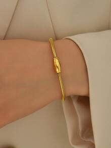 1入組時尚不銹鋼極簡手鏈適合女士日常裝飾 - 金黃色 - 查看 2