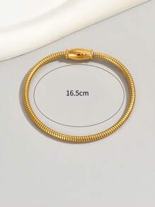 1入組時尚不銹鋼極簡手鏈適合女士日常裝飾 - 金黃色 - 查看 4