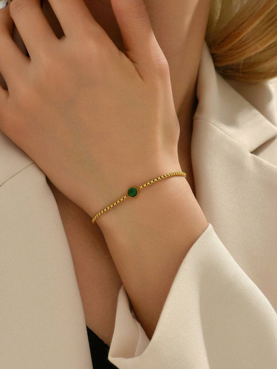 18K真金鍍層不銹鋼綠寶石手鍊，簡約設計適合女性日常佩戴，是送給妹妹的理想禮物。 - 彩色 - 查看 1