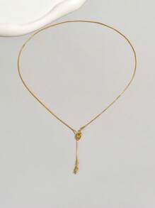 1 件不锈钢镀金双吊坠奢华项链，优雅的女性礼物，冬季系列 - 金黃色 - 查看 2