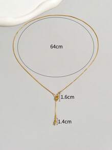 1 件不锈钢镀金双吊坠奢华项链，优雅的女性礼物，冬季系列 - 金黃色 - 查看 3