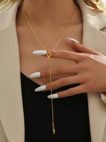 1 件不锈钢镀金双吊坠奢华项链，优雅的女性礼物，冬季系列 - 金黃色 - 查看 5