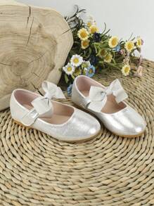 Baby Girl Bow Decor Polyester Ballet Shoes - Silver - View 5