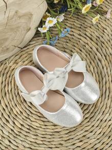 Baby Girl Bow Decor Polyester Ballet Shoes - Silver - View 6