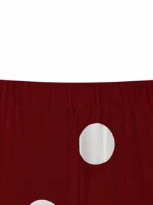 SHEIN LUNE 大碼波卡圓點荷葉邊喇叭褲 - 酒紅色 - 查看 4