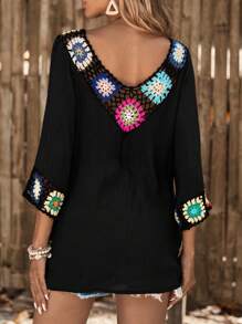 Swim Vcay Crochet Panel Cover Up - Black - View 3