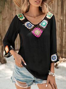 Swim Vcay Crochet Panel Cover Up - Black - View 1
