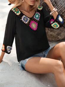 Swim Vcay Crochet Panel Cover Up - Black - View 5