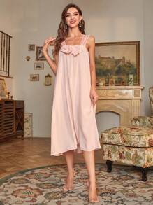 Bộ đồ ngủ Nữ Tương phản ren Thêu Xù màu trơn - Màu Hồng  San hô - Xem 6