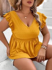 SHEIN VCAY 大碼後背繫帶荷葉邊荷葉邊下擺襯衫 - 芥末黃 - 查看 6