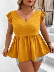 SHEIN VCAY 大碼後背繫帶荷葉邊荷葉邊下擺襯衫 - 芥末黃 - 查看 8