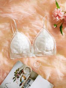 Sujetador triangular de lencería sexy con encaje floral - Blanco - Ver 1