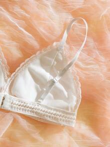 Sujetador triangular de lencería sexy con encaje floral - Blanco - Ver 3