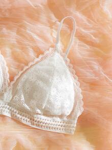 Sujetador triangular de lencería sexy con encaje floral - Blanco - Ver 4