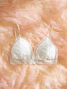 Sujetador triangular de lencería sexy con encaje floral - Blanco - Ver 5