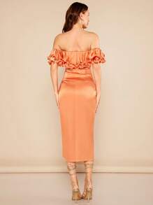 SHEIN BAE Vestido de hombros descubiertos ribete con fruncido de muslo con abertura - Naranja - Ver 2