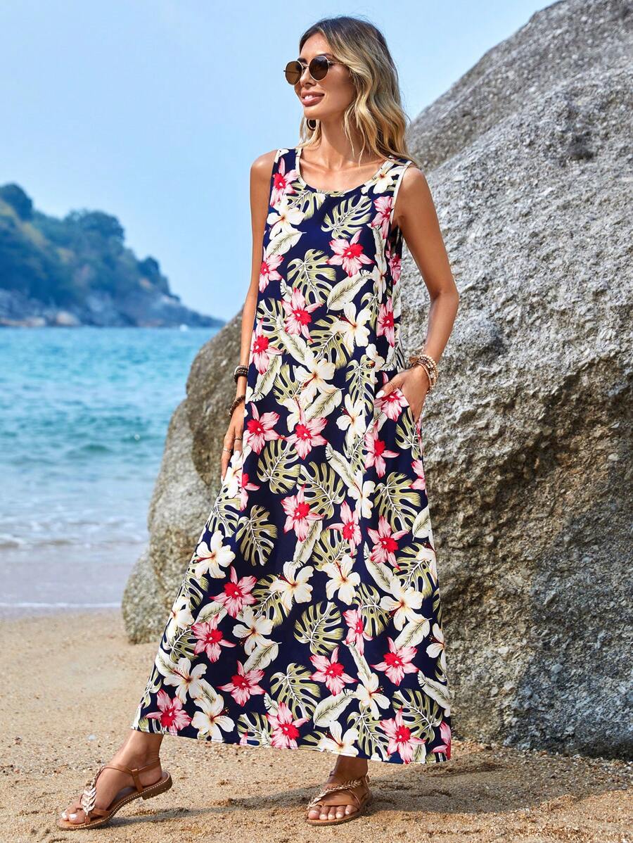 EMERY ROSE Vestido con estampado tropical con bolsillo oculto - Multicolor - Ver 1