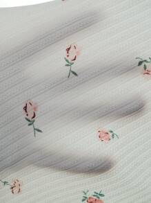 Floral Print Lace Trim Bow Front Cami Sleep Top - White - View 5