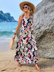 EMERY ROSE Vestido con estampado tropical con bolsillo oculto - Multicolor - Ver 3