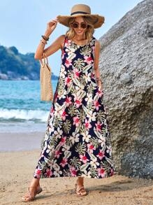 EMERY ROSE Vestido con estampado tropical con bolsillo oculto - Multicolor - Ver 4