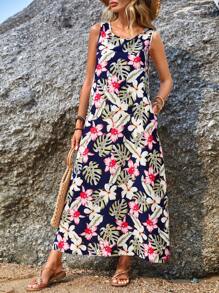 EMERY ROSE Vestido con estampado tropical con bolsillo oculto - Multicolor - Ver 5