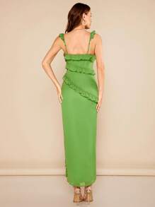 SHEIN BAE Vestido unicolor ribete con fruncido de muslo con abertura - Verde Lima - Ver 2