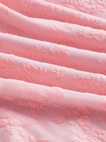 SHEIN MOD 大碼花卉圖案提花抽繩褶邊緊身吊帶連衣裙 - 淺粉色 - 查看 4