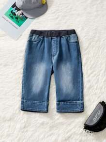 Young Boys' Contrast Color Rolled Hem Denim Shorts For Summer