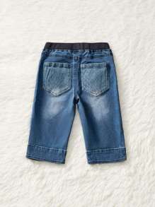 Young Boys' Contrast Color Rolled Hem Denim Shorts For Summer
