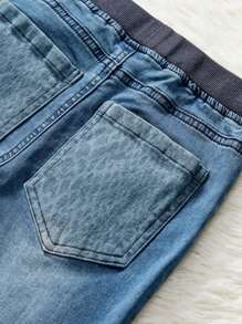 Young Boys' Contrast Color Rolled Hem Denim Shorts For Summer