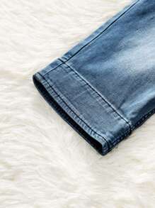 Young Boys' Contrast Color Rolled Hem Denim Shorts For Summer