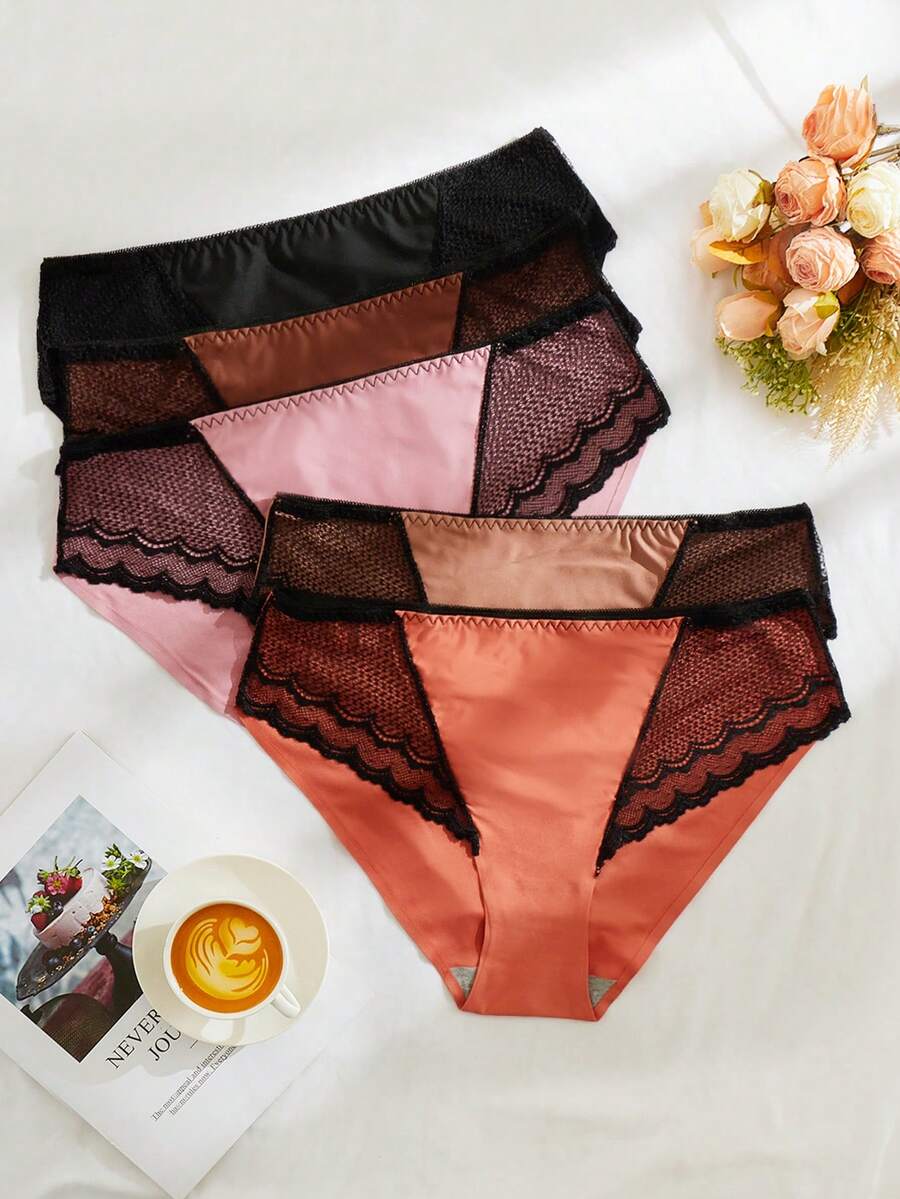 Plus 5pack Contrast Lace Panty - Multicolor - View 1