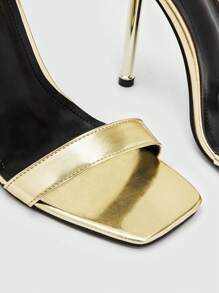 女性水鑽裝飾細跟魅力四射金色踝帶平底涼鞋 - 金色 - 查看 4