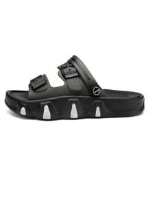 男士耐磨防水搭扣裝飾休閒黑色PVC涼鞋 - 黑色 - 查看 2