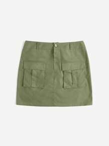 SHEIN EZwear 大碼翻蓋口袋工裝裙 - 軍綠色 - 查看 2