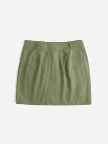 SHEIN EZwear 大碼翻蓋口袋工裝裙 - 軍綠色 - 查看 3