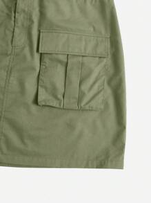 SHEIN EZwear 大碼翻蓋口袋工裝裙 - 軍綠色 - 查看 4