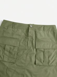 SHEIN EZwear 大碼翻蓋口袋工裝裙 - 軍綠色 - 查看 5